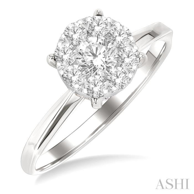 5/8 Ctw Circular Shape Lovebright Round Cut Diamond Engagement Ring in 14K White Gold