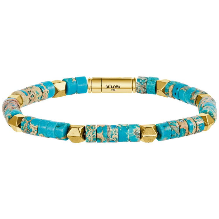 BUL 14K GOS TURQ BEAD BRAC 8.5