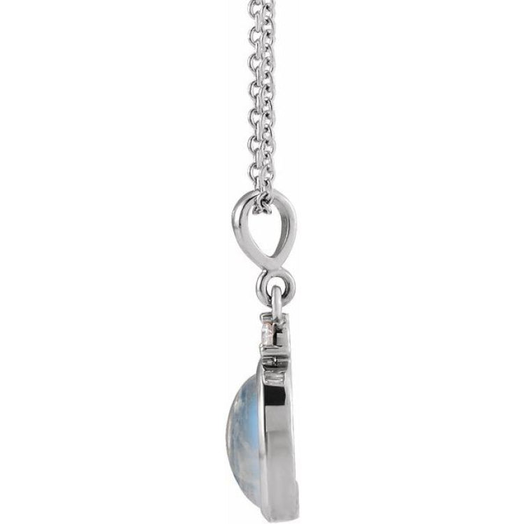 Platinum 6x4 mm Natural Rainbow Moonstone & .015 CT Natural Diamond 16-18" Necklace