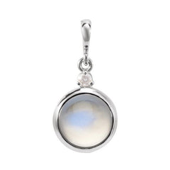 14K White Gold 8 mm Natural Rainbow Moonstone & .03 CT Natural Diamond Pendant