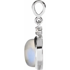 14K White Gold 8 mm Natural Rainbow Moonstone & .03 CT Natural Diamond Pendant
