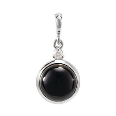 14K White Gold 8 mm Natural Black Onyx & .03 CT Natural Diamond Cabochon Pendant