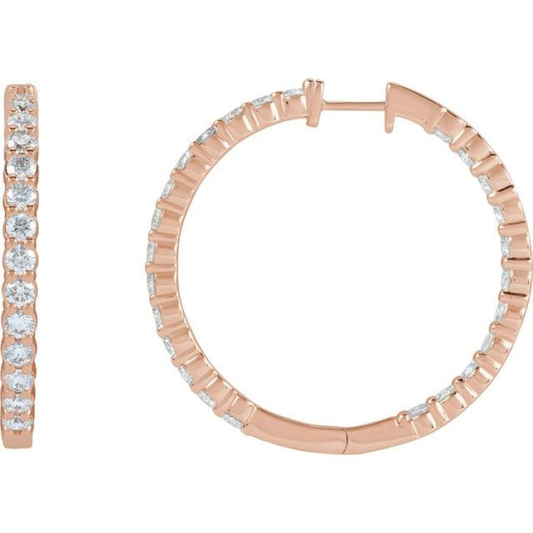 14K Rose Gold 5 CTW Natural Diamond Inside-Outside Hinged 37.8 mm Hoop Earrings