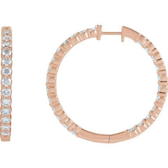 14K Rose Gold 5 CTW Natural Diamond Inside-Outside Hinged 37.8 mm Hoop Earrings