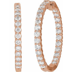 14K Rose Gold 5 CTW Natural Diamond Inside-Outside Hinged 37.8 mm Hoop Earrings