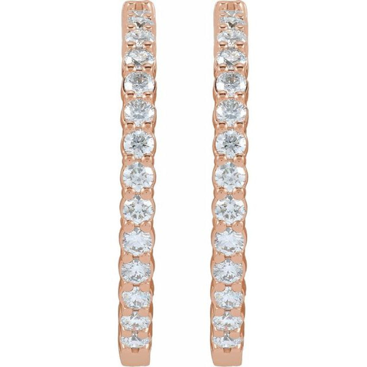 14K Rose Gold 5 CTW Natural Diamond Inside-Outside Hinged 37.8 mm Hoop Earrings