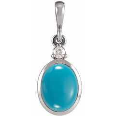 Sterling Silver 12x10 mm Natural Turquoise & .03 CT Natural Diamond Cabochon Pendant