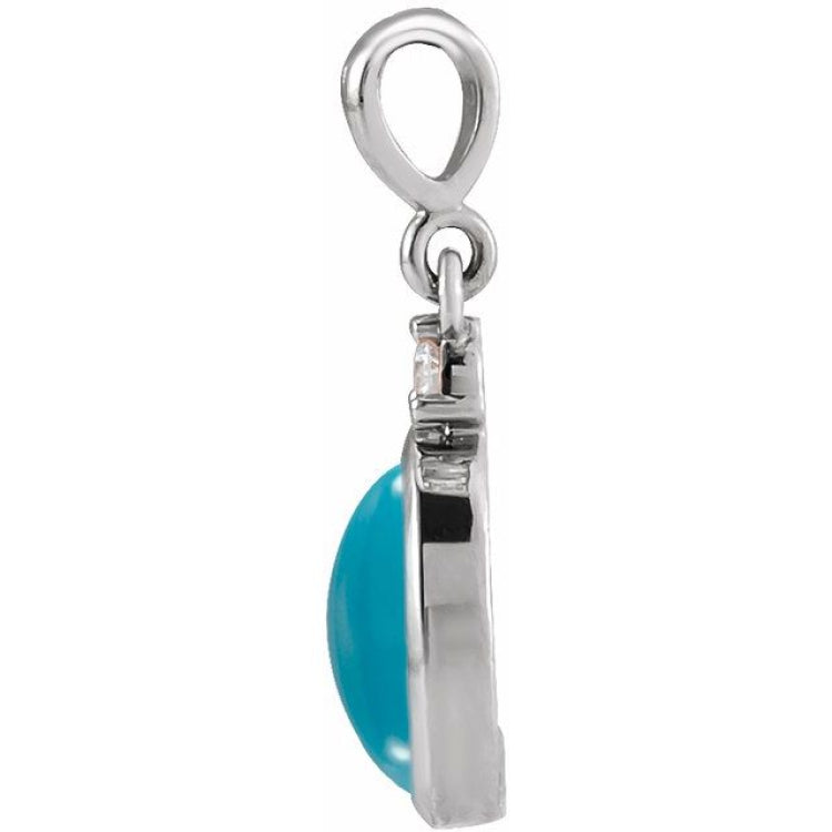 Sterling Silver 12x10 mm Natural Turquoise & .03 CT Natural Diamond Cabochon Pendant