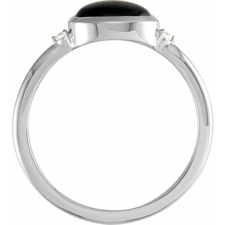Platinum10x8 mm Round Natural Black Onyx & .03 CTW Natural Diamond Ring