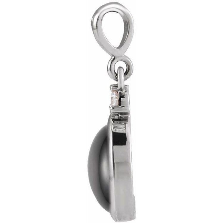 14K White Gold 10x8 mm Natural Black Onyx & .03 CT Natural Diamond Cabochon Pendant