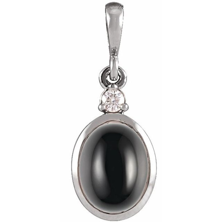 Platinum 10x8 mm Natural Black Onyx & .03 CT Natural Diamond Cabochon Pendant