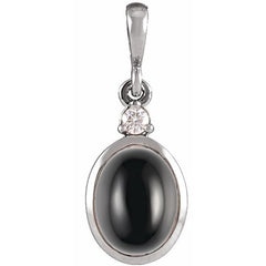 Sterling Silver 10x8 mm Natural Black Onyx & .03 CT Natural Diamond Cabochon Pendant