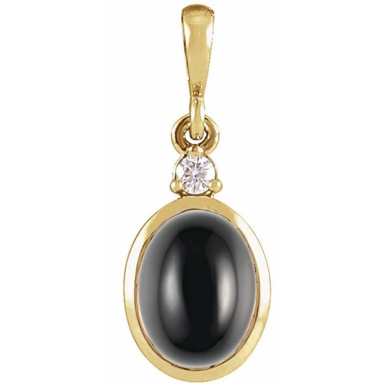 14K Yellow Gold 5x3 mm Natural Black Onyx & .02 CT Natural Diamond Cabochon Pendant