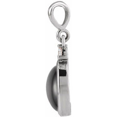 14K White Gold 5x3 mm Natural Black Onyx & .02 CT Natural Diamond Cabochon Pendant