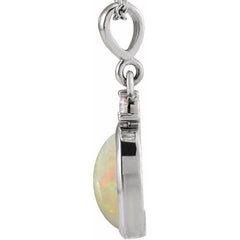 14K White Gold 5x3 mm Natural White Opal & .02 CT Natural Diamond Cabochon Pendant