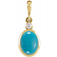 14K Yellow Gold 5x3 mm Natural Turquoise & .02 CT Natural Diamond Cabochon Pendant