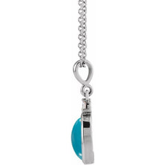 Sterling Silver 12x10 mm Natural Turquoise & .03 CT Natural Diamond 16-18" Necklace