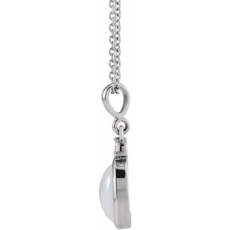 Platinum 10x8 mm Natural White Opal & .03 CT Natural Diamond 16-18" Necklace