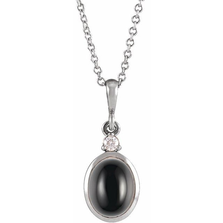 Platinum 9x7 mm Natural Black Onyx & .03 CT Natural Diamond 16-18" Necklace