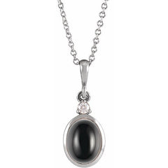 Platinum 9x7 mm Natural Black Onyx & .03 CT Natural Diamond 16-18" Necklace