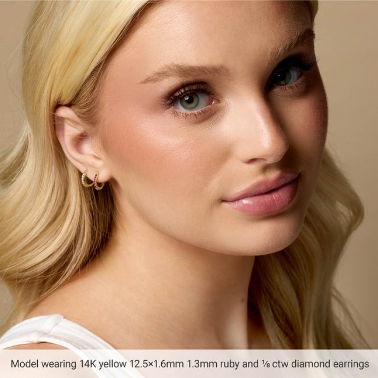 14K Yellow Gold Lab-Grown Emerald Hinged 12.5 mm Hoop Earrings