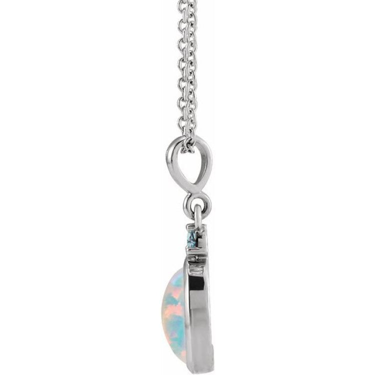 Platinum 8x6 mm Lab-Grown White Opal & Natural London Blue Topaz 16-18" Necklace