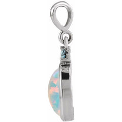 14K White Gold 8x6 mm Lab-Grown White Opal & Natural London Blue Topaz Pendant
