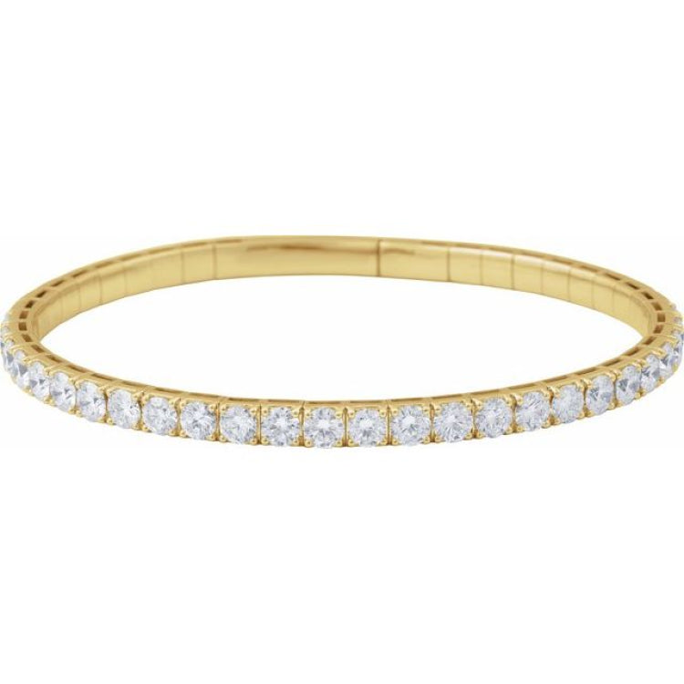 14K Yellow Gold 5 CTW Natural Diamond  Flexible Bangle 7" Bracelet