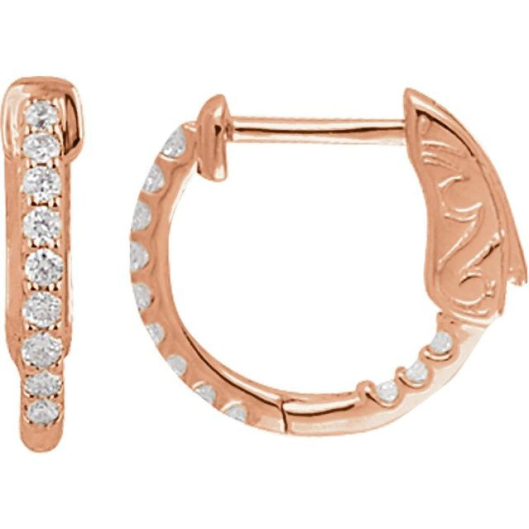 14K Rose Gold 1/4 CTW Lab-Grown Diamond Inside-Outside 14.5 mm Hinged Hoop Earrings