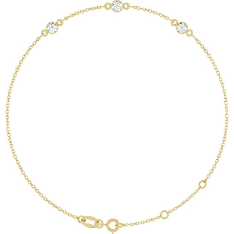 14K Yellow Gold Natural White Sapphire Bezel-Set 3-Stone 6 1/2-7 1/2" Bracelet