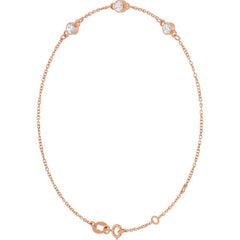 14K Rose Gold Natural White Sapphire Bezel-Set 3-Stone 6 1/2-7 1/2" Bracelet