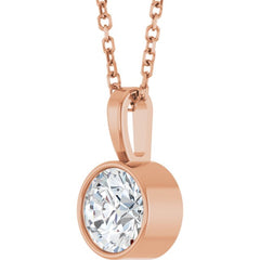 14K Rose Gold 3/4 CT Natural Diamond Bezel-Set Solitaire 16-18" Necklace