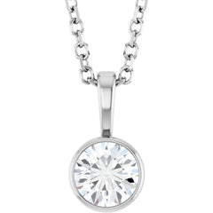 Sterling Silver 1/3 CT Lab-Grown Diamond Bezel-Set Solitaire 16-18" Necklace