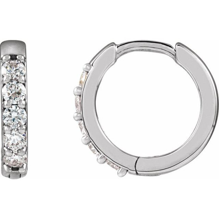 14K White Gold 1/4 CTW Natural Diamond Hinged 12.5 mm Hoop Earrings