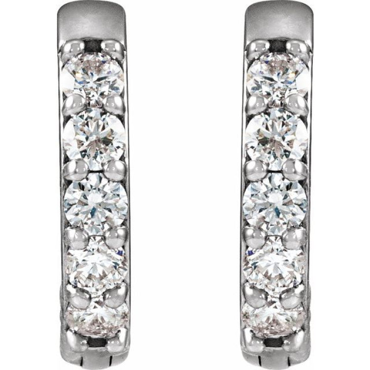 Sterling Silver 1/4 CTW Natural Diamond Hinged 12.5 mm Hoop Earrings