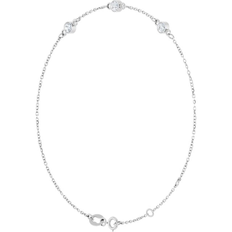 Sterling Silver 1/4 CTW Natural Diamond Bezel-Set 3-Stone 6 1/2-7 1/2" Bracelet