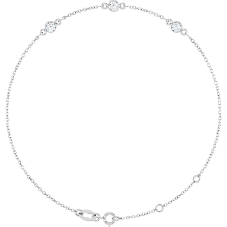 Sterling Silver 1/4 CTW Lab-Grown Diamond Bezel-Set 3-Stone 6 1/2-7 1/2" Bracelet