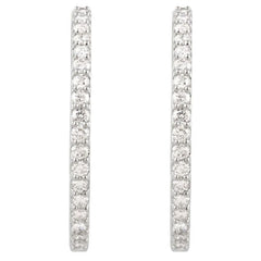 Platinum 3 CTW Natural Diamond Inside-Outside 34.5 mm Hinged Hoop Earrings
