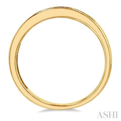 2.5 MM Round Cut Emerald and 1/5 Ctw Channel Set Round Cut Diamond Band in 14K Yellow Gold
