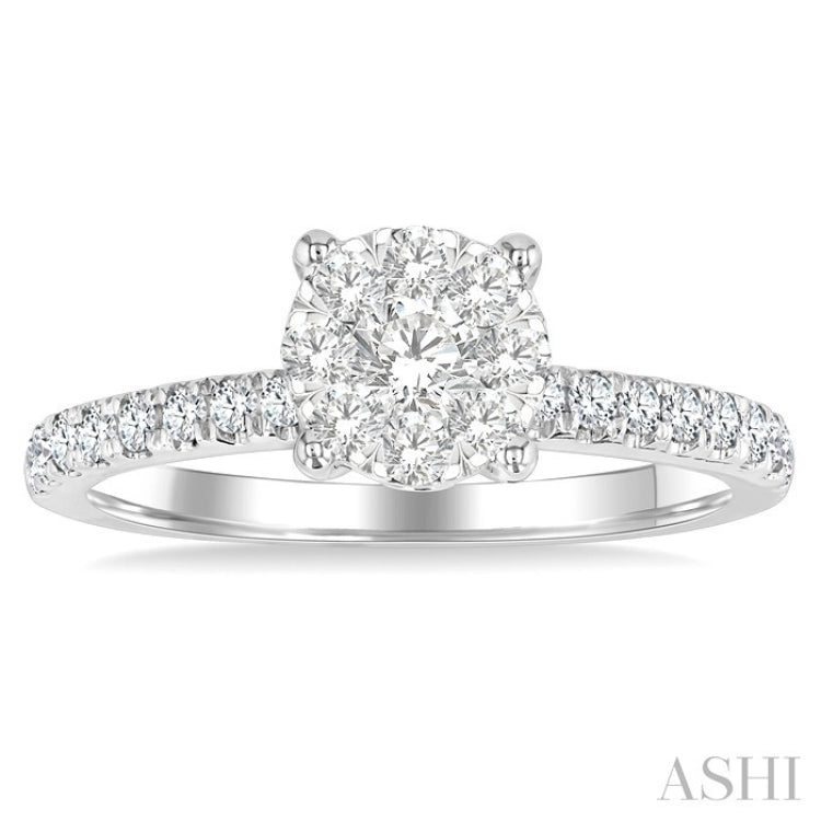 5/8 Ctw Round Lovebright Diamond Engagement Ring in 14K White Gold