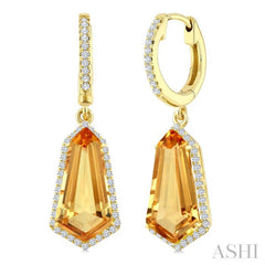 14X7 MM Shield Shape Citrine and 3/8 Ctw Round Cut Diamond Semi-Precious Earrings in 14K Yellow Gold