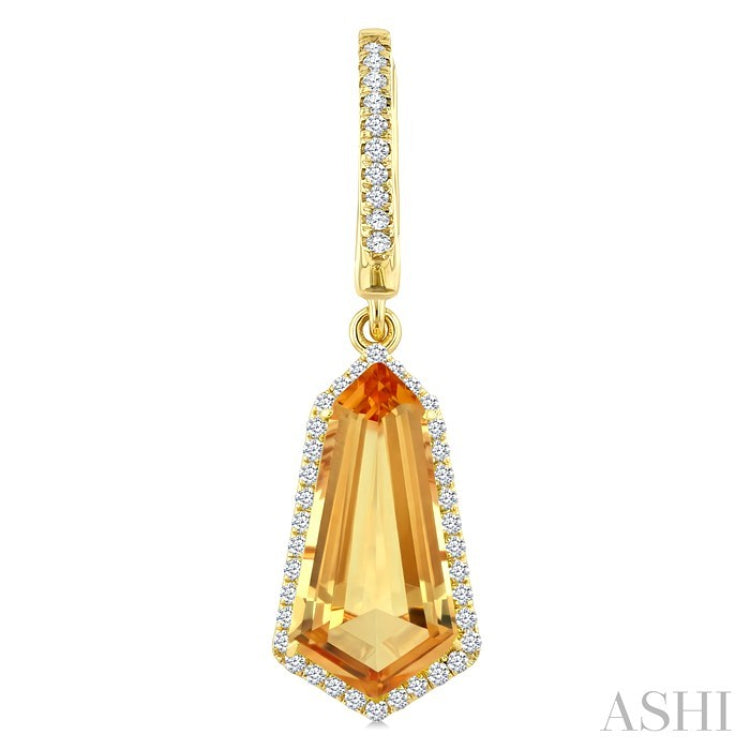14X7 MM Shield Shape Citrine and 3/8 Ctw Round Cut Diamond Semi-Precious Earrings in 14K Yellow Gold