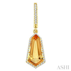 14X7 MM Shield Shape Citrine and 3/8 Ctw Round Cut Diamond Semi-Precious Earrings in 14K Yellow Gold