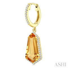 14X7 MM Shield Shape Citrine and 3/8 Ctw Round Cut Diamond Semi-Precious Earrings in 14K Yellow Gold