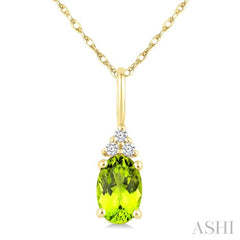 1/50 Ctw Oval Cut 6X4 MM Peridot and Round Cut Diamond Semi-Precious Pendant With Chain in 10K Yellow Gold