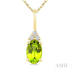 1/50 Ctw Oval Cut 6X4 MM Peridot and Round Cut Diamond Semi-Precious Pendant With Chain in 10K Yellow Gold