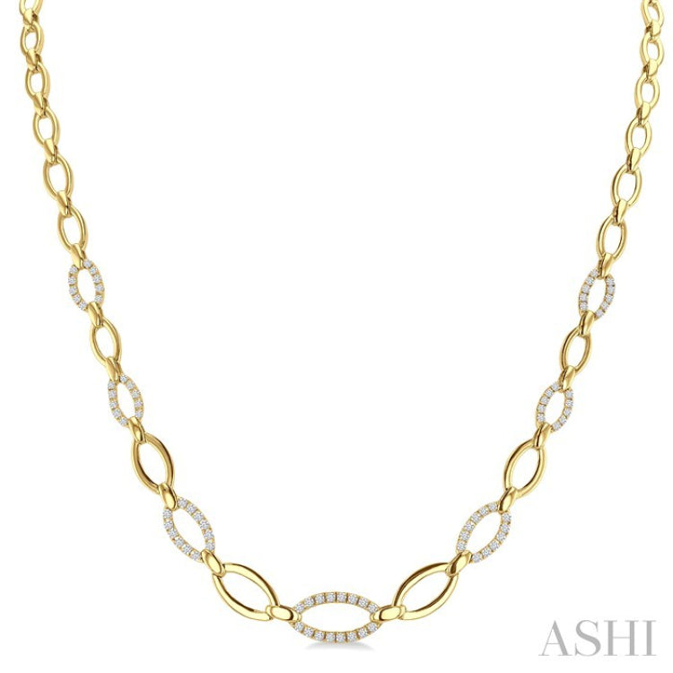 1 1/10 Ctw Round Cut Diamond Open Link Fashion Necklace in 14K Yellow Gold