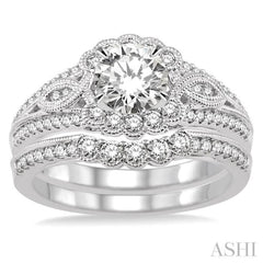 1 1/2 Ctw Diamond Wedding Set with 1 1/6 Ctw Round Cut Engagement Ring and 1/3 Ctw Wedding Band in 14K White Gold