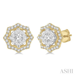 3/4 Ctw Star Lattice Lovebright Round Cut Diamond Earrings in 14K Yellow and White Gold
