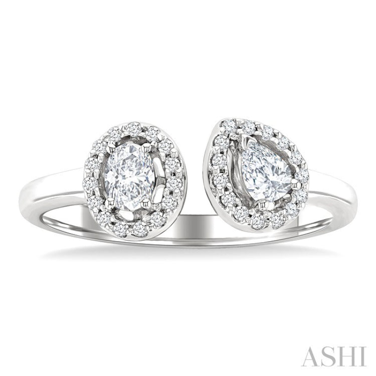 3/8 Ctw Toi Et Moi Pear, Oval and Round Cut Diamond Open Fashion Ring in 14K White Gold